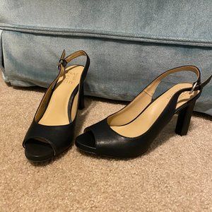 NWOB Naturalizer Grace black open toe slingback pumps 7.5 vegan leather heels